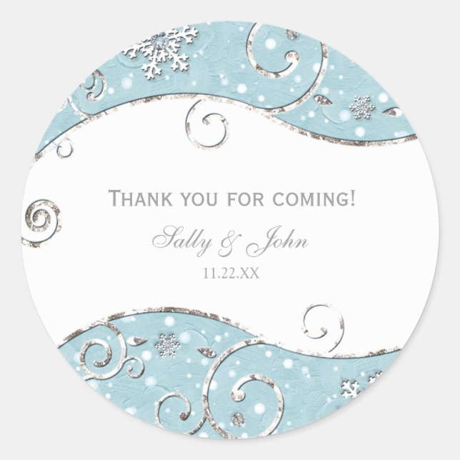 Winter Wonderland Silver Wirbel Blue Sticker Label (Vorderseite)