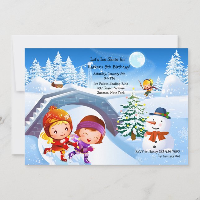 Winter Wonderland Skaten Party Einladung (Vorderseite)