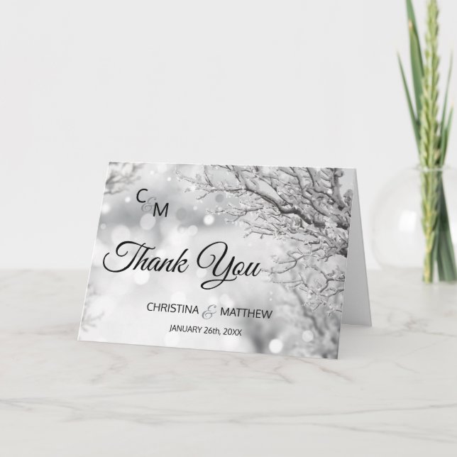 Winter Wonderland Snow Branch Wedding FOTO Dankeskarte (Vorderseite)