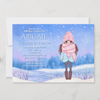 Winter Wonderland Snow Meadow and Girl Birthday Einladung