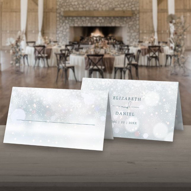 Winter Wonderland Snow Wedding geklappt Platzkarte (Winter Wonderland Snow Wedding Folded Place Card)