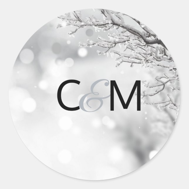 Winter Wonderland Snow Wedding Initials SIEGEL Runder Aufkleber (Vorderseite)