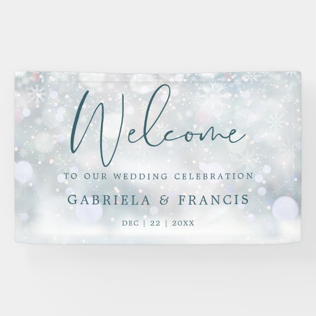 Winter Wonderland Snow Wedding Willkommen Banner (Horizontal)