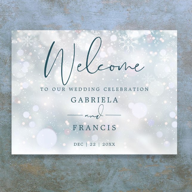 Winter Wonderland Snow Wedding Willkommenszeichen Poster (Winter Wonderland Snow Wedding Welcome Sign)