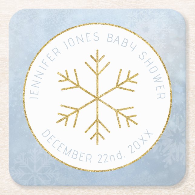 Winter Wonderland Snowflake Baby Dusche Untersetze Rechteckiger Pappuntersetzer (Vorderseite)