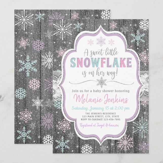 Winter Wonderland Snowflake Baby shower Invitation (Devant / Derrière)