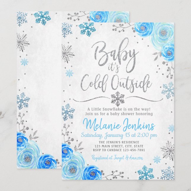 Winter Wonderland Snowflake Baby shower Invitation (Devant / Derrière)