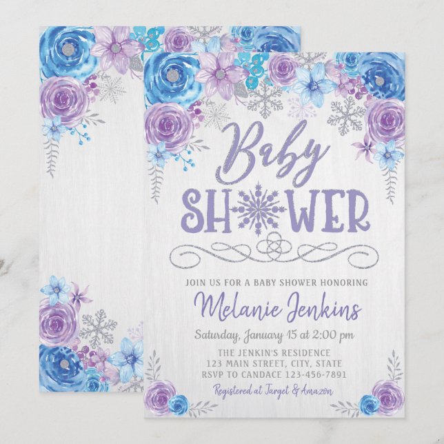Winter Wonderland Snowflake Baby shower Invitation (Devant / Derrière)