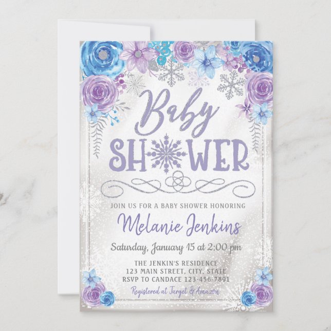 Winter Wonderland Snowflake Babydusche Einladung (Vorderseite)