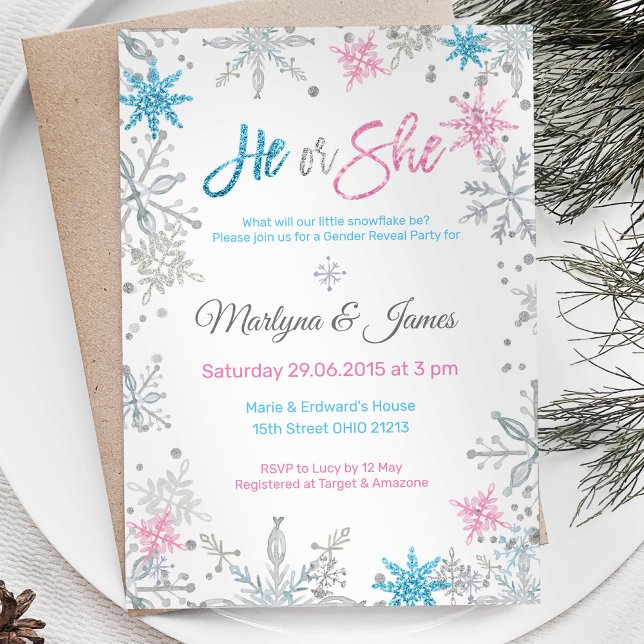 Winter Wonderland Snowflake Gender Reveve Einladun Einladung (Von Creator hochgeladen)