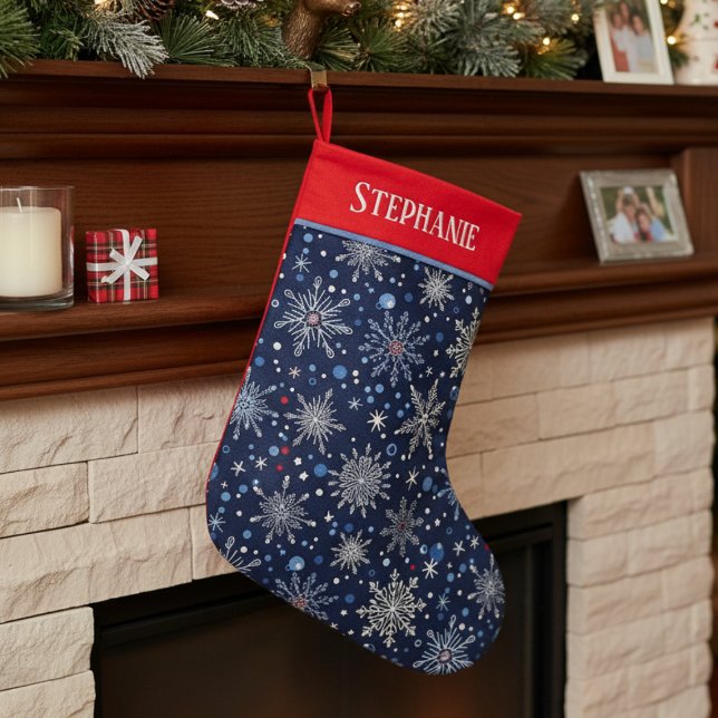 Winter Wonderland Snowflake Großer Weihnachtsstrumpf (Personalized snowflake Christmas stocking
)