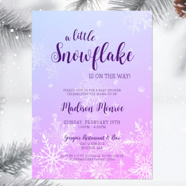 Winter Wonderland Snowflake Kinderdusche Einladung (A little snowflake is on the way Baby Shower Invitation, Winter Wonderland Invite, Purple Blue )