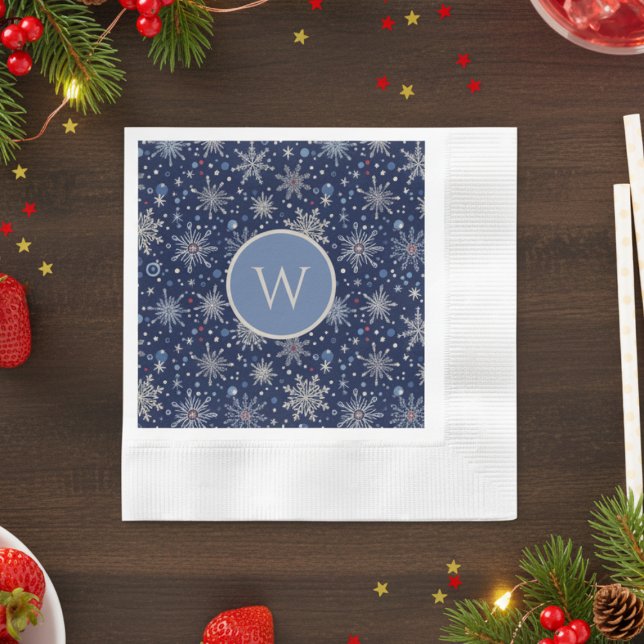 Winter Wonderland Snowflake Serviette (Holiday snowflake initial paper napkin)