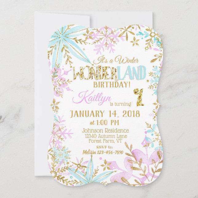 Winter Wonderland Snowflake Sparkone Geburtstag Einladung (Vorderseite)