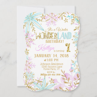 Winter Wonderland Snowflake Sparkone Geburtstag Einladung