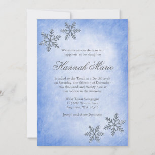Winter Wonderland Snowflakes Blue Bat Mitzvah Einladung