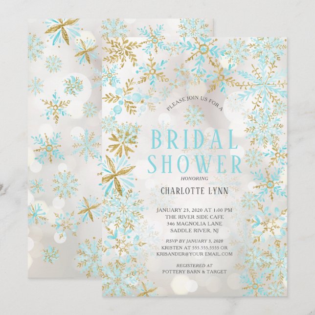 Winter Wonderland Snowflakes Brautparty Einladung (Vorne/Hinten)