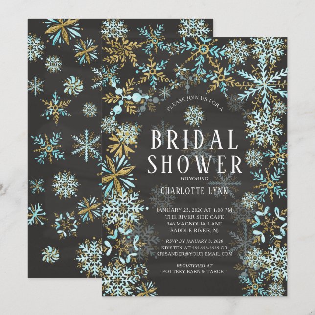 Winter Wonderland Snowflakes Brautparty Einladung (Vorne/Hinten)