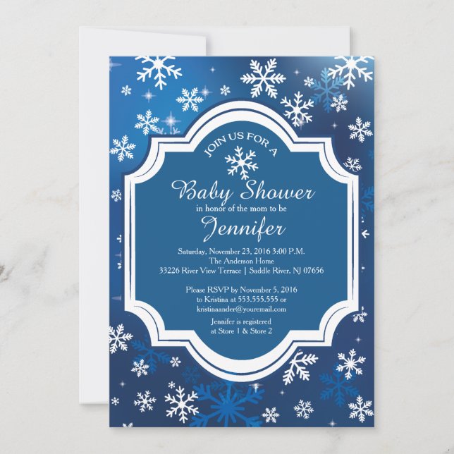 Winter Wonderland Snowflakes Neutral Baby Dusche Einladung (Vorderseite)