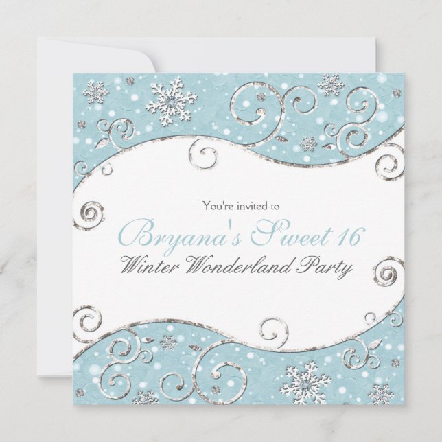 Winter Wonderland Snowflakes Silver Swirt Einladun Einladung (Vorderseite)