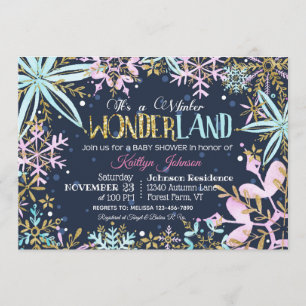 Winter Wonderland Snowflakes Sparkle Baby Dusche Einladung