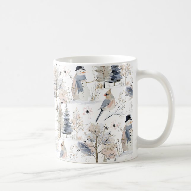 Winter Wonderland Snowman and Bird Pattern Kaffeetasse (Rechts)