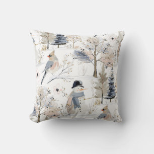Winter Wonderland Snowman and Bird Pattern Kissen