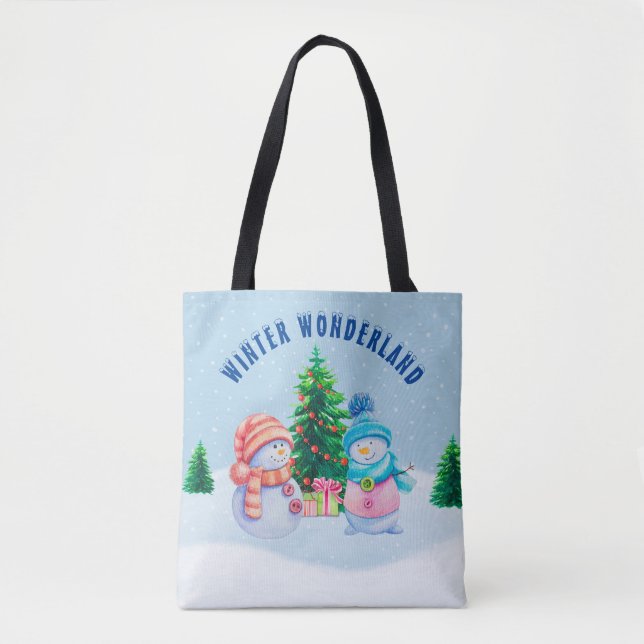 Winter Wonderland Snowman Couple Tasche (Vorderseite)
