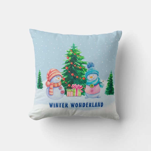 Winter Wonderland Snowman Couple Throw Kissen (Vorderseite)