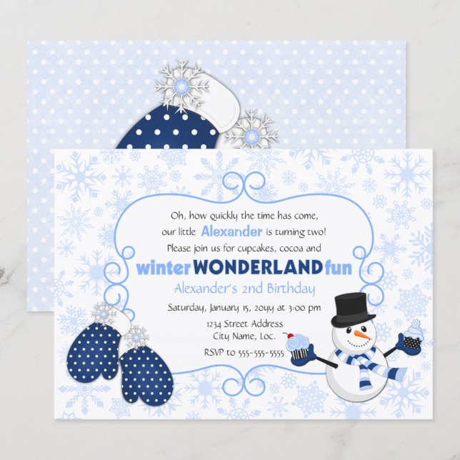 Winter Wonderland Snowman Geburtstag Einladung (Vorne/Hinten)