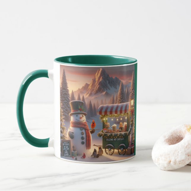 Winter Wonderland Snowman's Hot Chocolate Cart Tasse (Mit Donut)