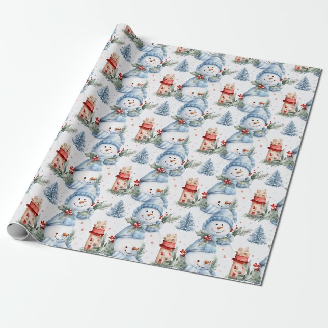 Winter Wonderland Snowmen Wrapping Paper Geschenkpapier (Ungerollt)