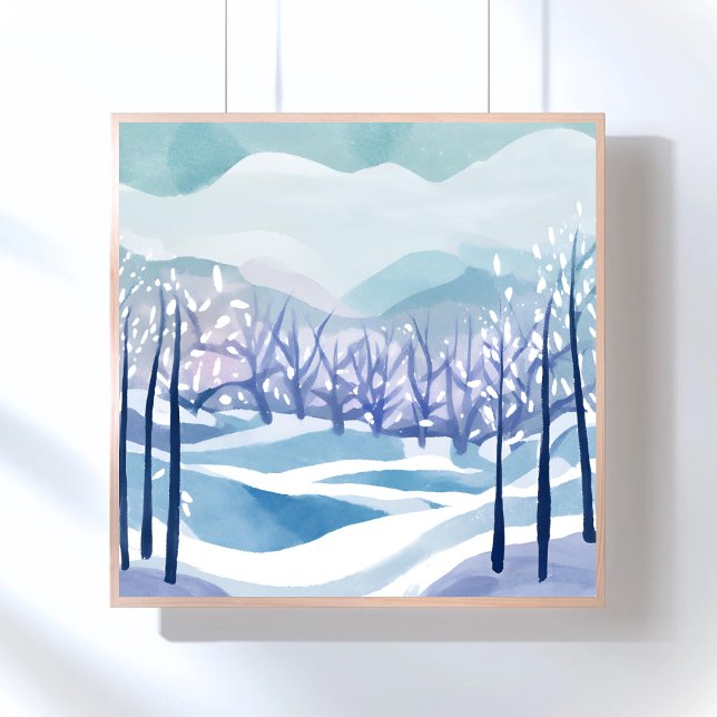 Winter Wonderland Snowy Blue Aquarellmalerei Poster (Von Creator hochgeladen)