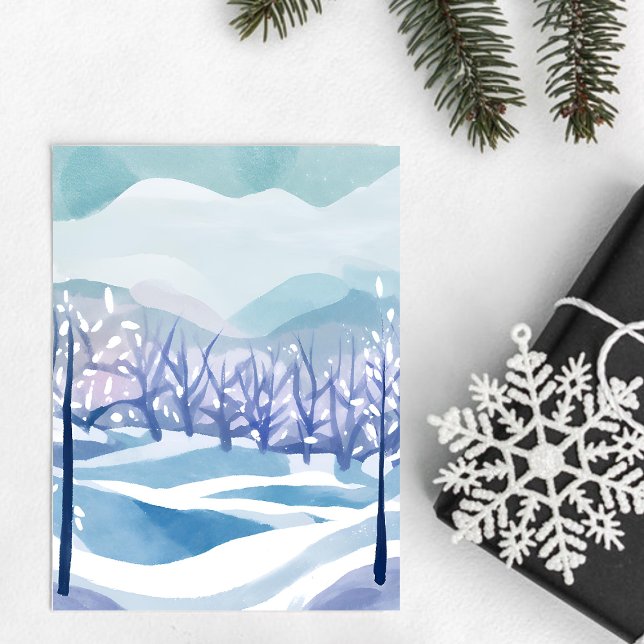 Winter Wonderland Snowy Blue Aquarellmalerei Postkarte (Von Creator hochgeladen)
