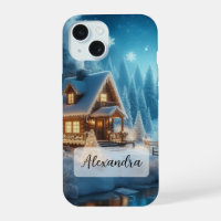 Winter Wonderland Snowy Cabin mit Frozen River