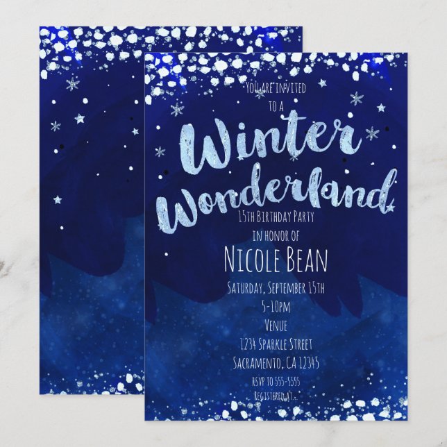 Winter Wonderland Starry Sky Whimsical Einladungen (Vorne/Hinten)
