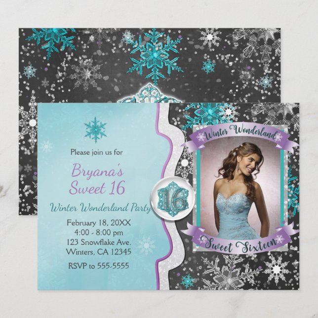 Winter Wonderland Sweet 16 Party Foto Einladungen (Vorne/Hinten)