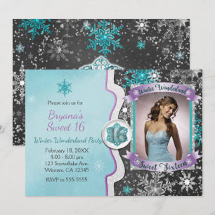 Winter Wonderland Sweet 16 Party Photo Invitations