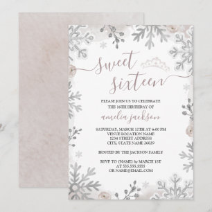 Winter Wonderland Sweet Sixteen Blush Tiara Einladung