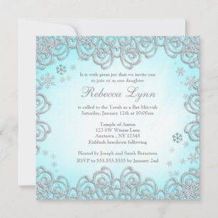 Winter Wonderland Swirt Schneeflocken Bat Mitzvah Einladung