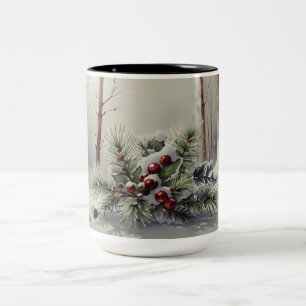 Winter Wonderland Tasse   Evergreen Pine Red Berri
