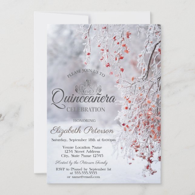 Winter Wonderland Tiara, Quinceañera Einladung (Vorderseite)