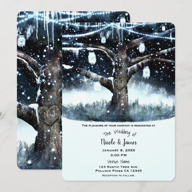 Winter Wonderland Tremlicht & Mason Jars Wedding Einladung (Vorne/Hinten)