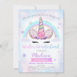Winter Wonderland Unicorn Anniversaire Invitation