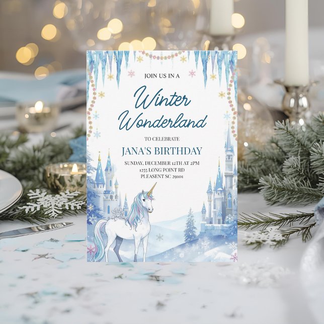 Winter Wonderland Unicorn Birthday Einladung (Von Creator hochgeladen)