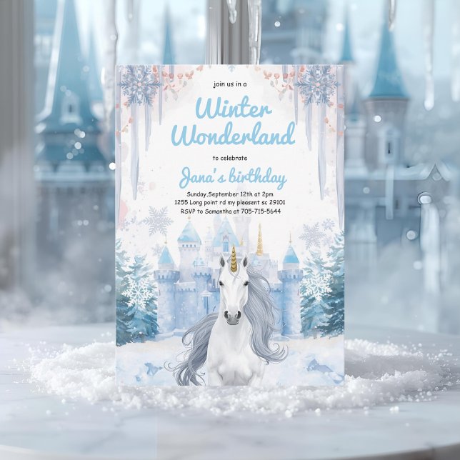 Winter Wonderland Unicorn Birthday  Einladung (Von Creator hochgeladen)