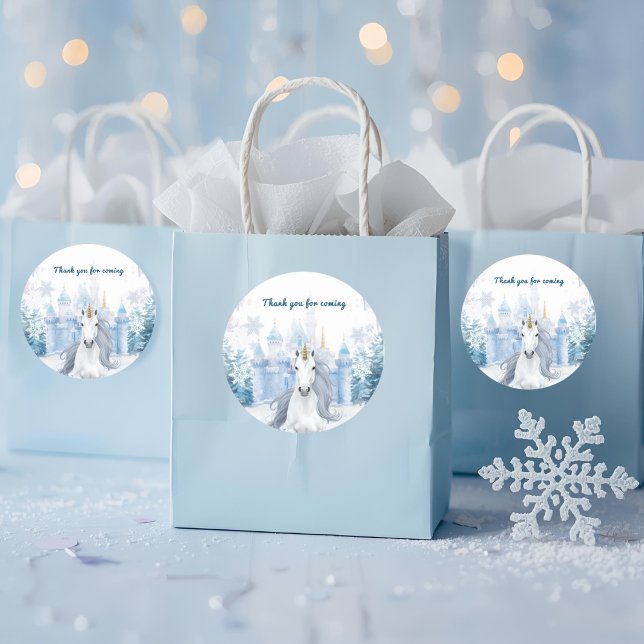 Winter Wonderland Unicorn Thank You  Runder Aufkleber (Von Creator hochgeladen)