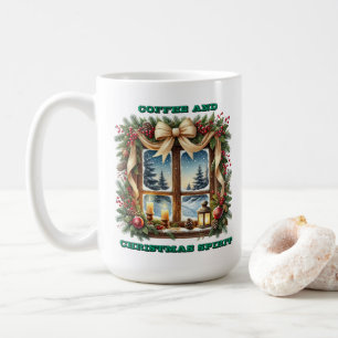 Winter Wonderland View durch ein dekoriertes Fenst Kaffeetasse