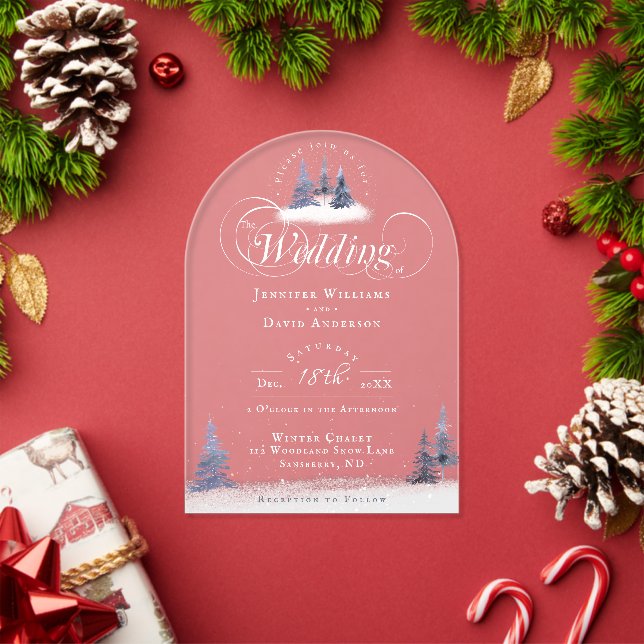 Winter Wonderland Wald Snow Arch Form Hochzeit Acryleinladungen (Insitu (Feiertag))