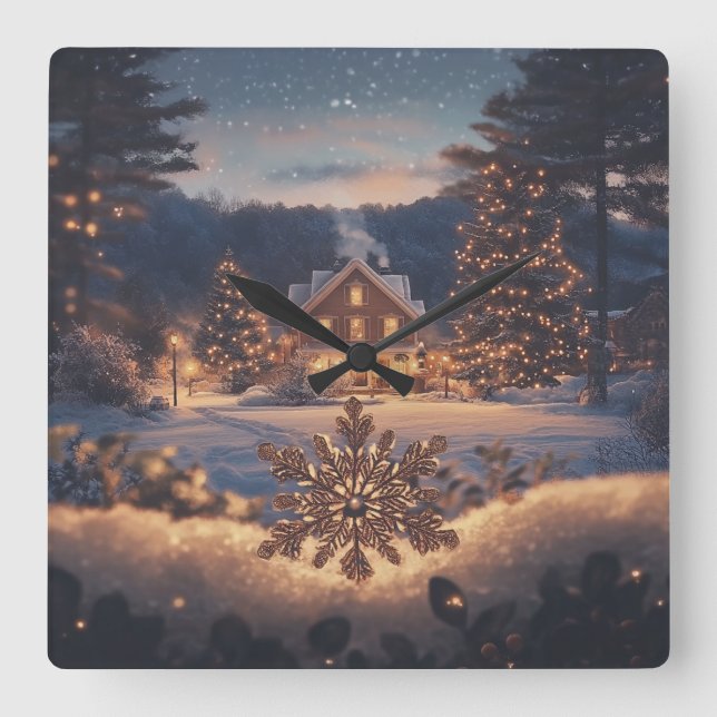 Winter Wonderland Wall Clock Quadratische Wanduhr (Vorderseite)
